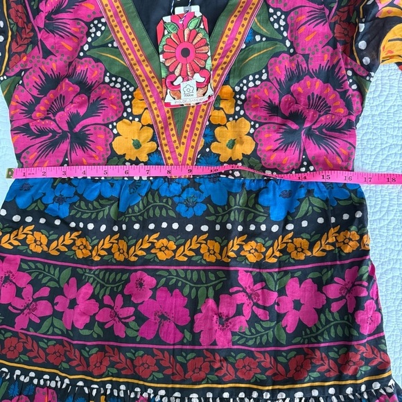 NWT FARM Rio Embellished Pink and Blue Bishop Sleeve Sundress 100% Cotton XS - Picture 11 of 16